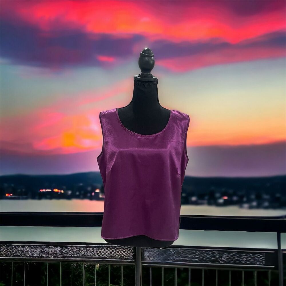 Danny & Nicole Women's Purple Satin Sleeveless Relaxed Tank‎ Top Size 12